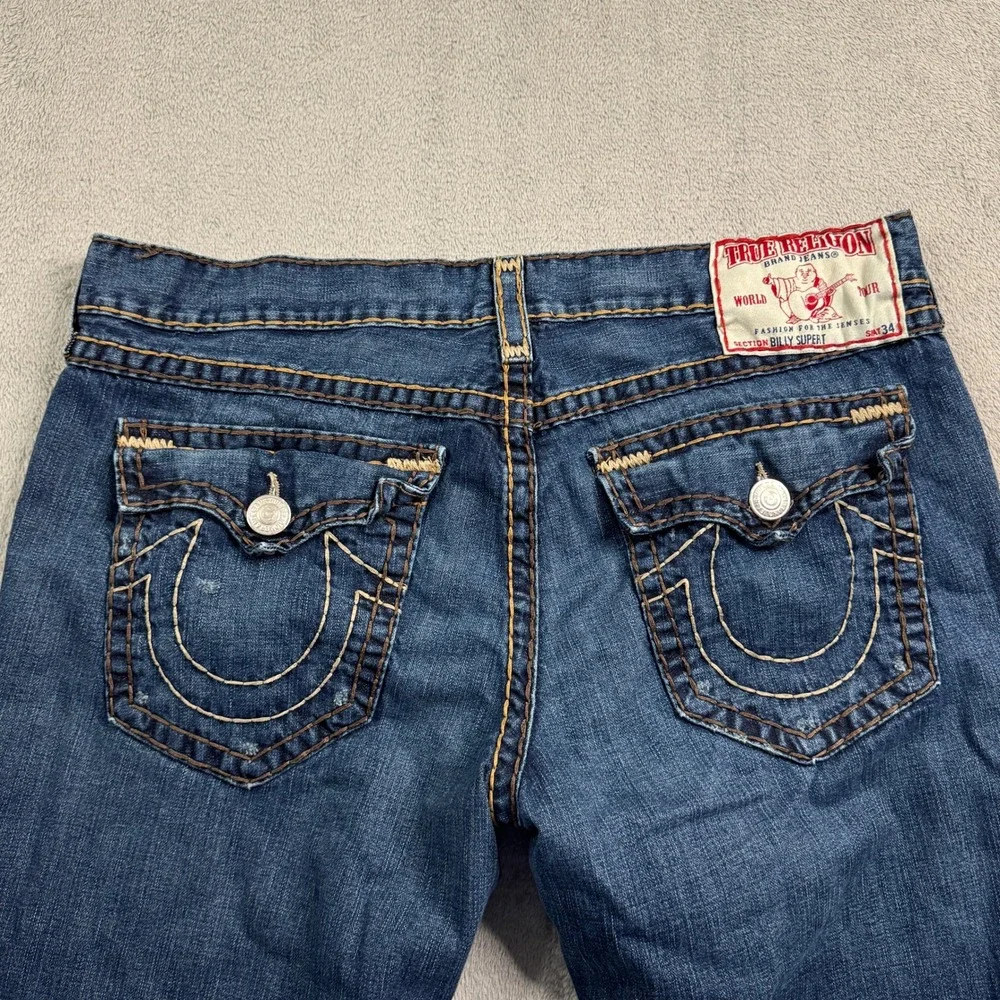 True Religion Billy Super T Mens Blue Straight Leg Jeans W42 x L29 Made‎ in USA